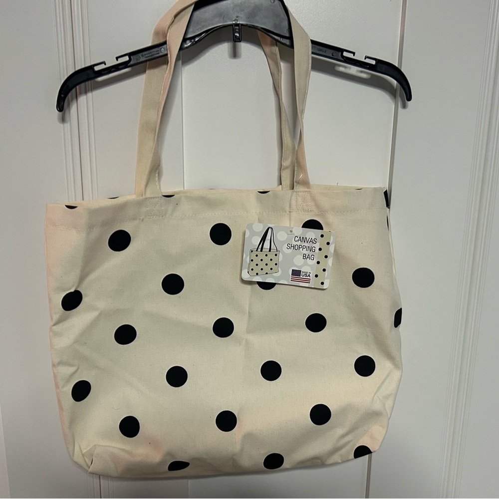 Polka Dot Canvas Shopping Bag 18" W x 15" H - NEW